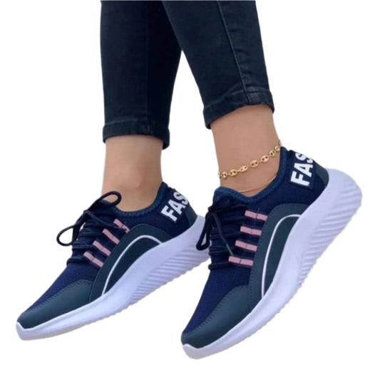 Women's lace-up mesh sneakers, breathable lightweight shoes with flexible sole for casual wear or sports