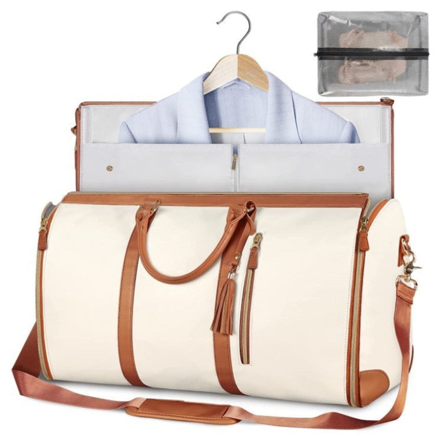 Waterproof travel duffle handbag in a sleek design, featuring sturdy handles and a detachable shoulder strap, set against a scenic outdoor backdrop