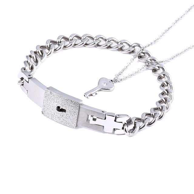 Titanium Steel Love Lock Bracelet & Necklace Set