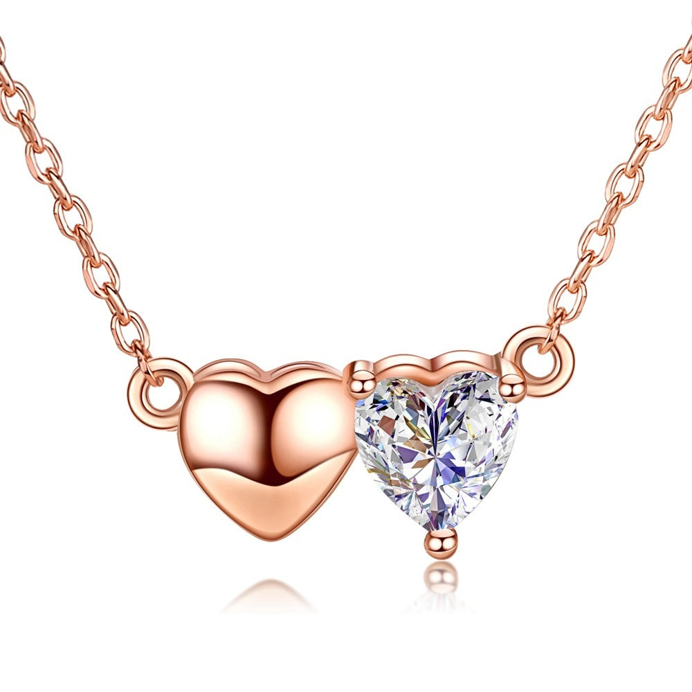 Trendy 18k Rose Gold Female Necklace Heart Pendant