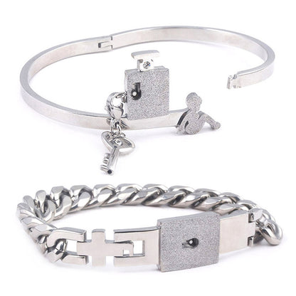 Titanium Steel Love Lock Bracelet & Necklace Set