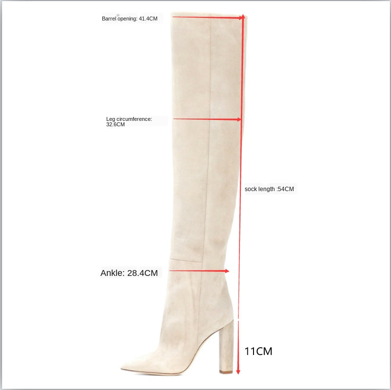 Pointed chunky heel pleated knee high boots