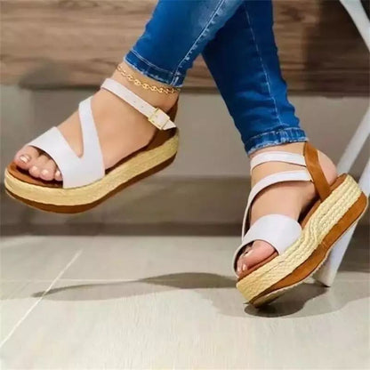 Hollow Buckle Platform Sandals