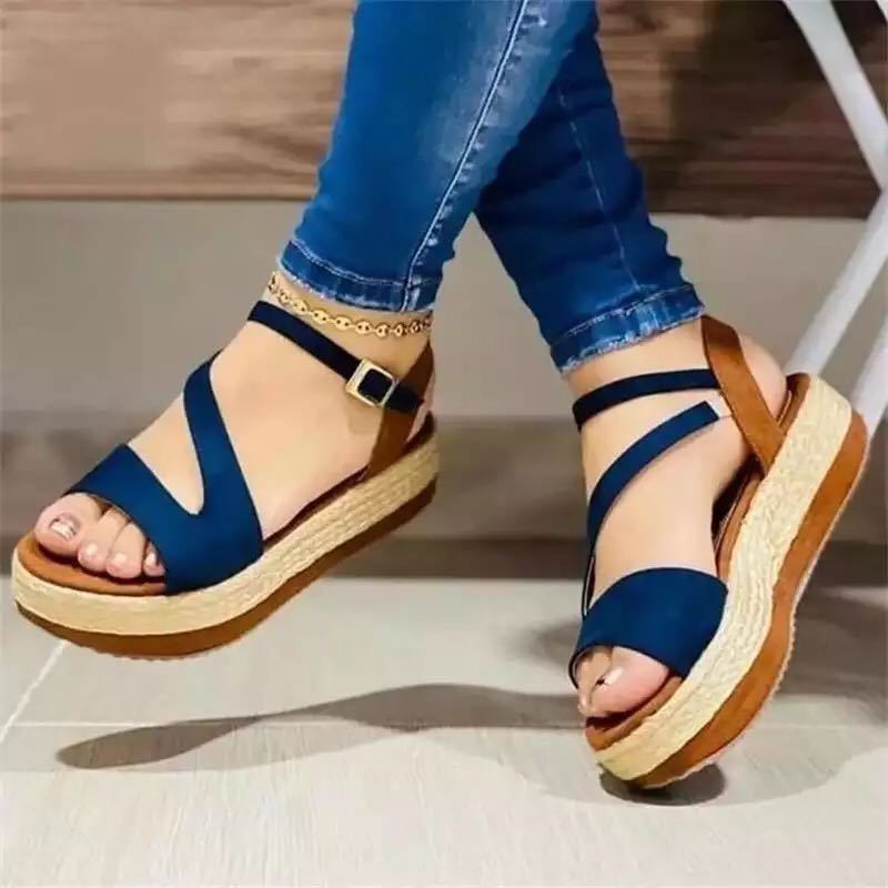 Hollow Buckle Platform Sandals