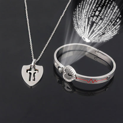 Titanium Steel Love Lock Bracelet & Necklace Set