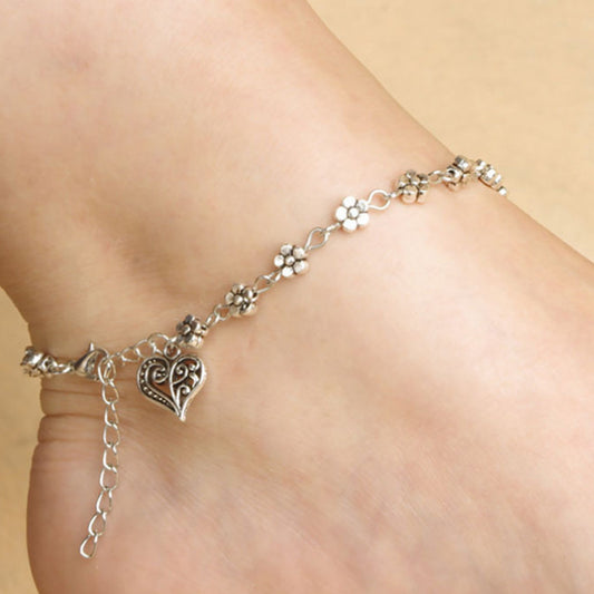 Heart-Shaped Anklet - Tibetan Silver