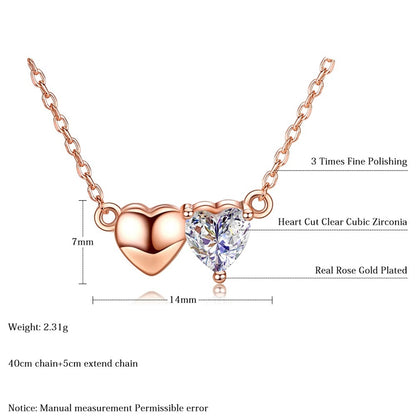 Trendy 18k Rose Gold Female Necklace Heart Pendant