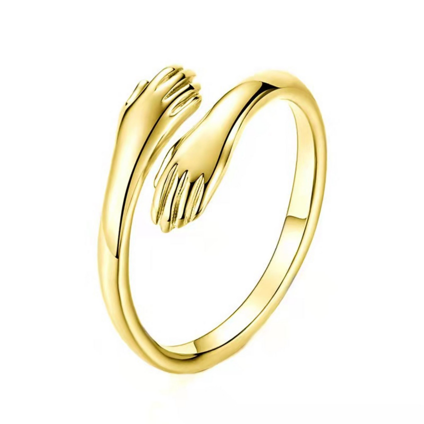 An all-match temperament love hug couple opening adjustable ring featuring a unique design that symbolizes connection and affection. This stylish ring showcases a sleek band with a gentle hug motif, crafted in a polished finish. Its adjustable size makes it perfect for couples, representing love and unity in a fashionable way