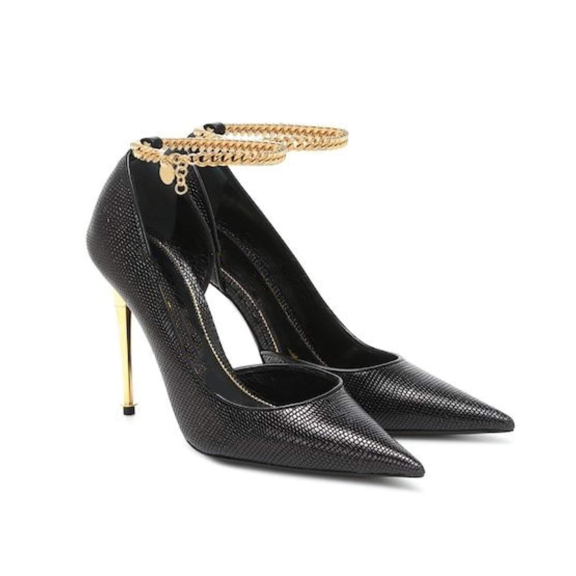 Pointed suede high heels with gold padlock design, ultra-high stiletto (8cm+), available in multiple colors for women