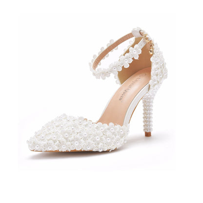 Pointed Toe High Heel Wedding Shoes Stiletto Heel Lace Sandals