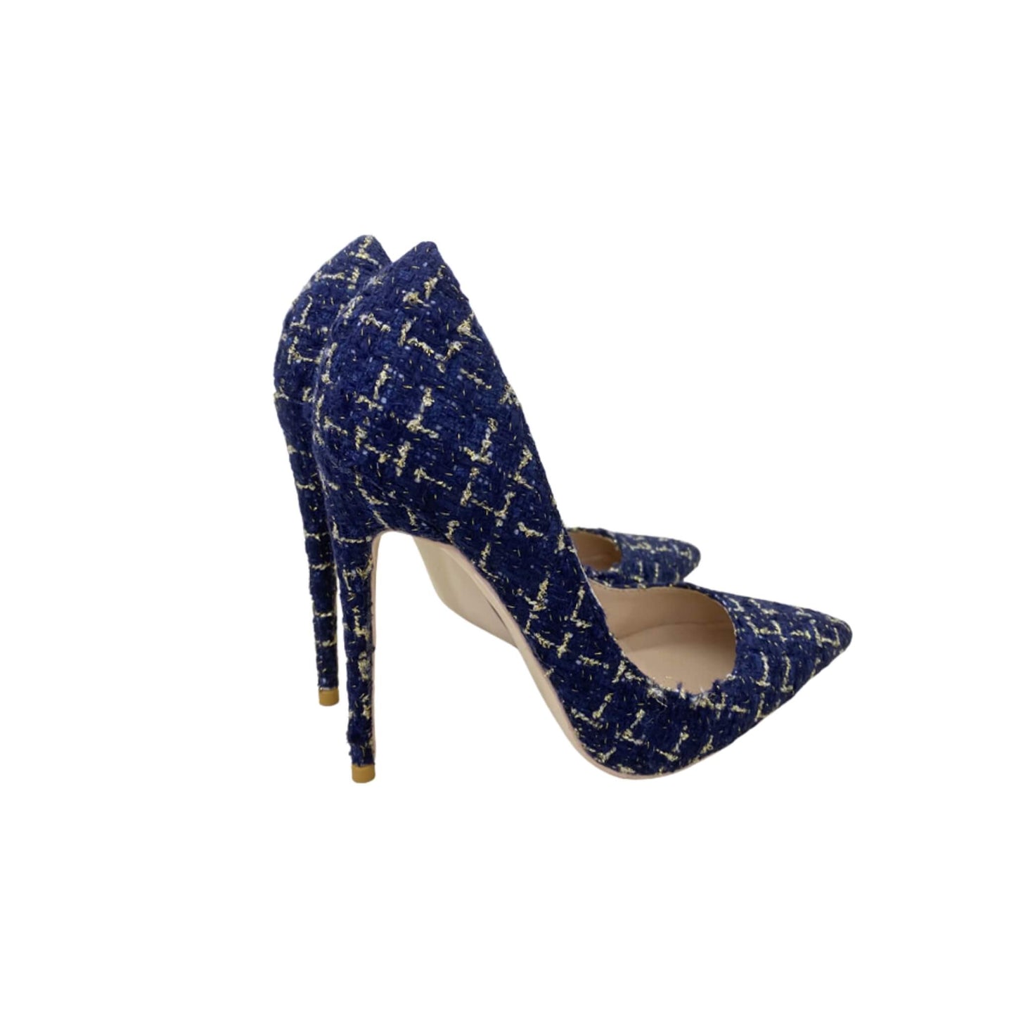 Woven High Heel Shoes 12CM Pointed Stiletto, Sky & Dark Blue