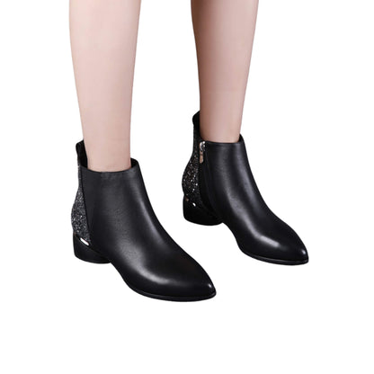 Mid-heel leather chunky heel ankle boots