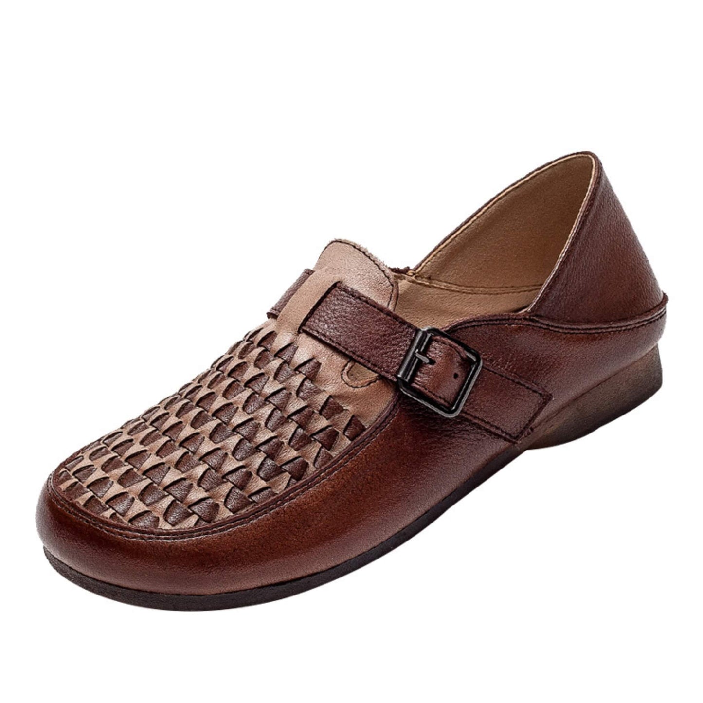 Vintage Leather Hand-woven Flat-heel Women's Shoes