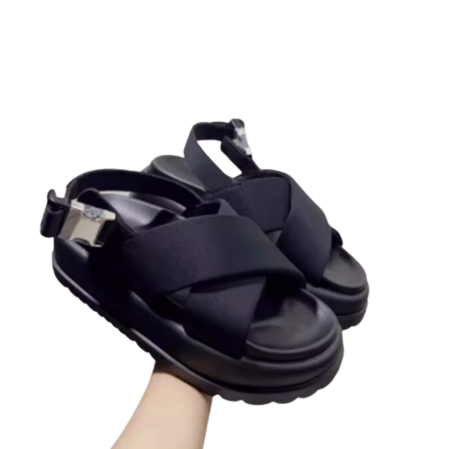 Retro Roman-style cross leather sandals for women. Mid-heel open-toe design, available in black and apricot. Sizes 35-40