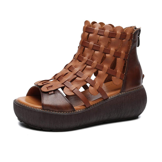 New Leather Platform Wedge Heel Sandals for Women, Roman Style, Fish Mouth Toe, Breathable and Non-Slip, Ideal for Casual Wear