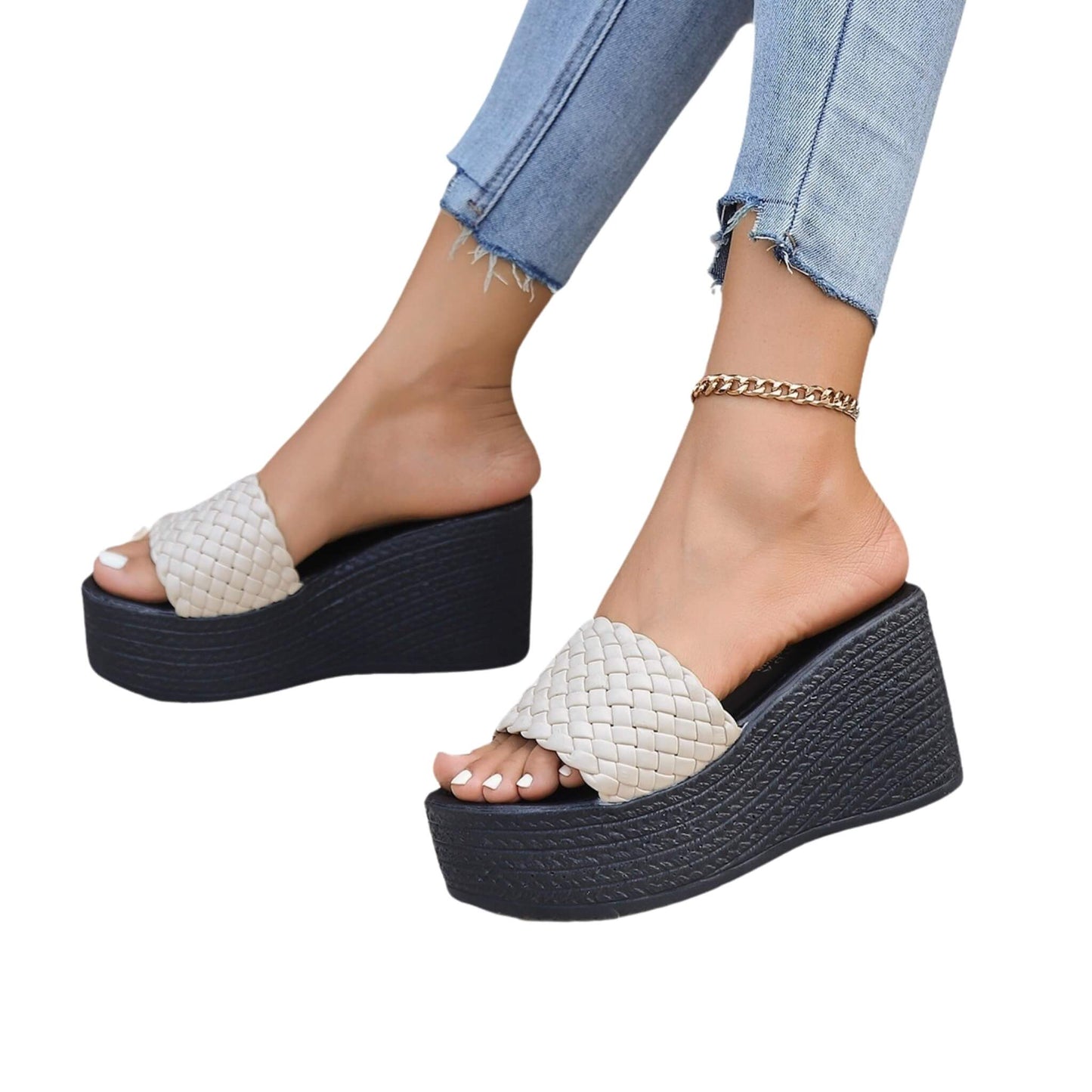 Plus Size Wedge Peep-toe Slippers