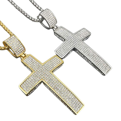 Titanium Steel Gold Plated Diamond Cross Necklace