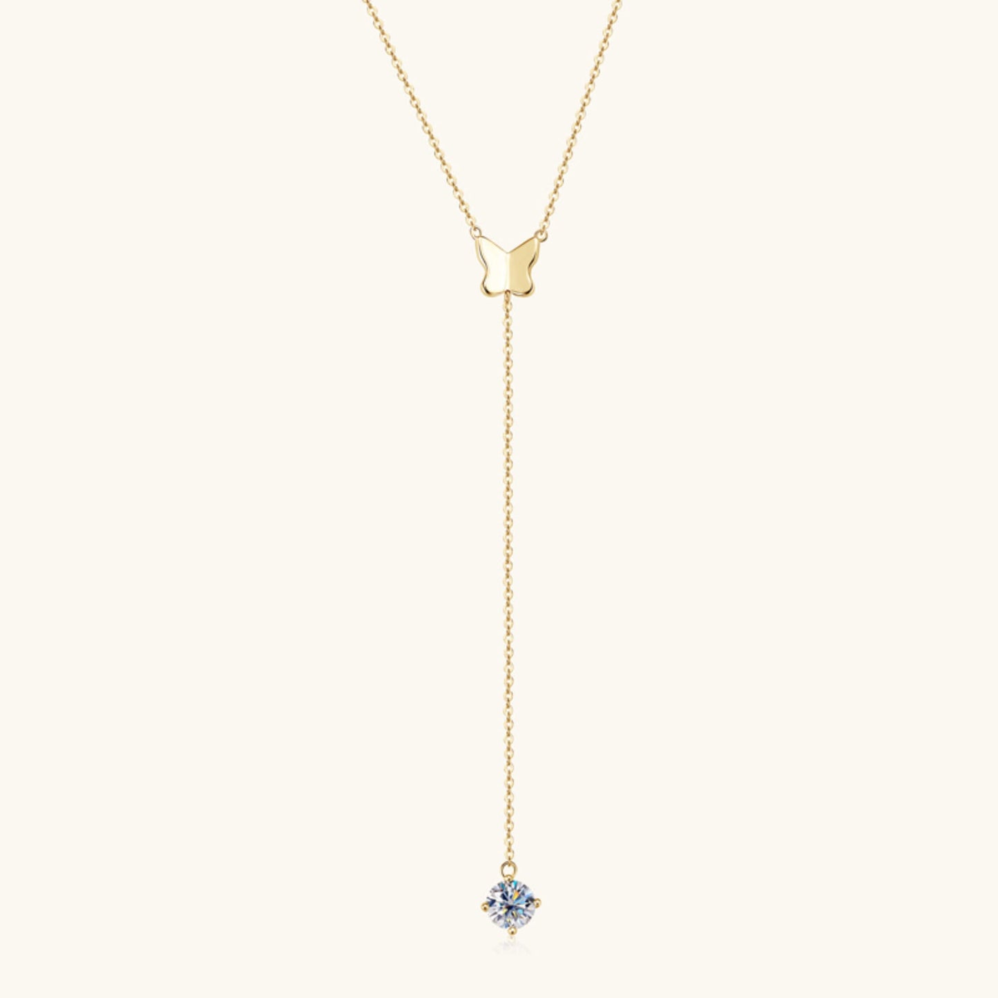 Elegant butterfly necklace with a silver pendant and O-shaped chain, available in gold and white. Perfect for women who love nature-inspired jewelry