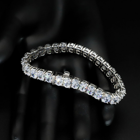 925 Sterling Silver Egg Shaped Zircon Tennis Bracelet