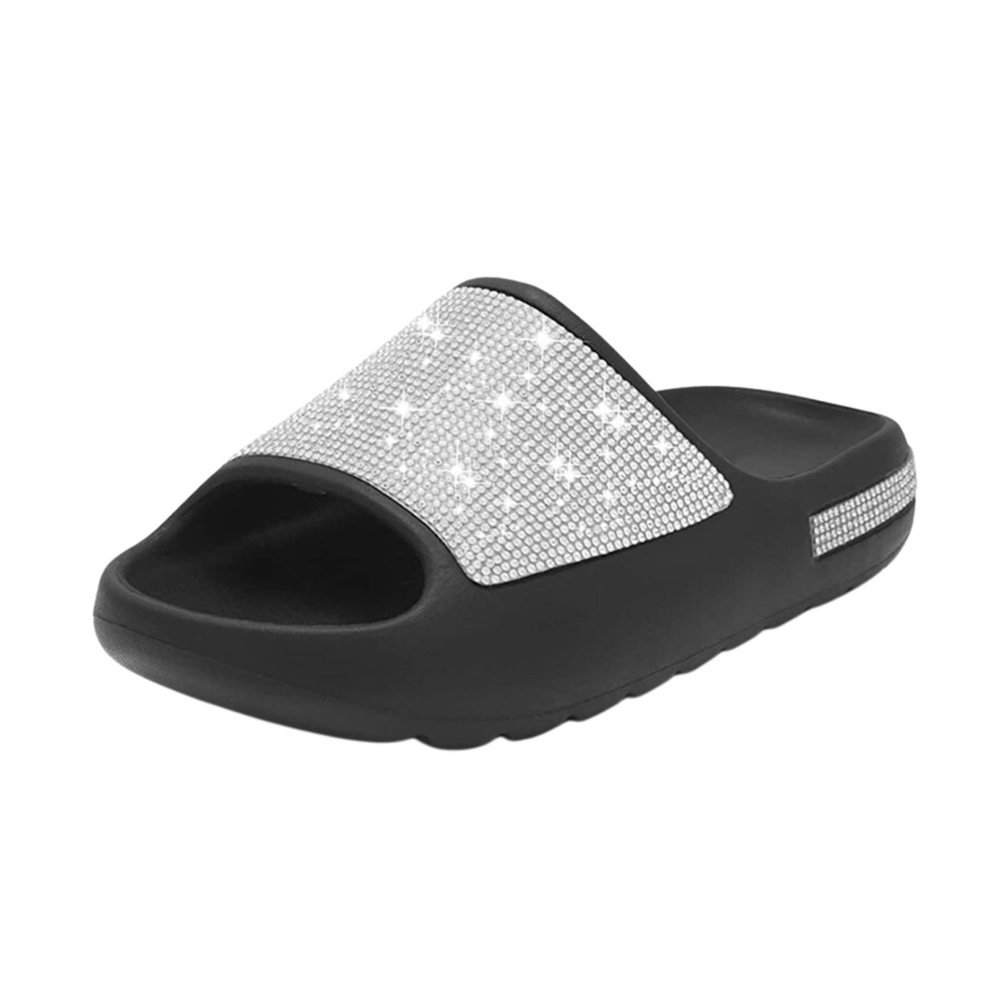 Rhinestone Peep Toe Thick Sole Fashion Slides