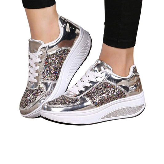 Women's Sequin Wedges Sneakers - Shiny Sport Shoes