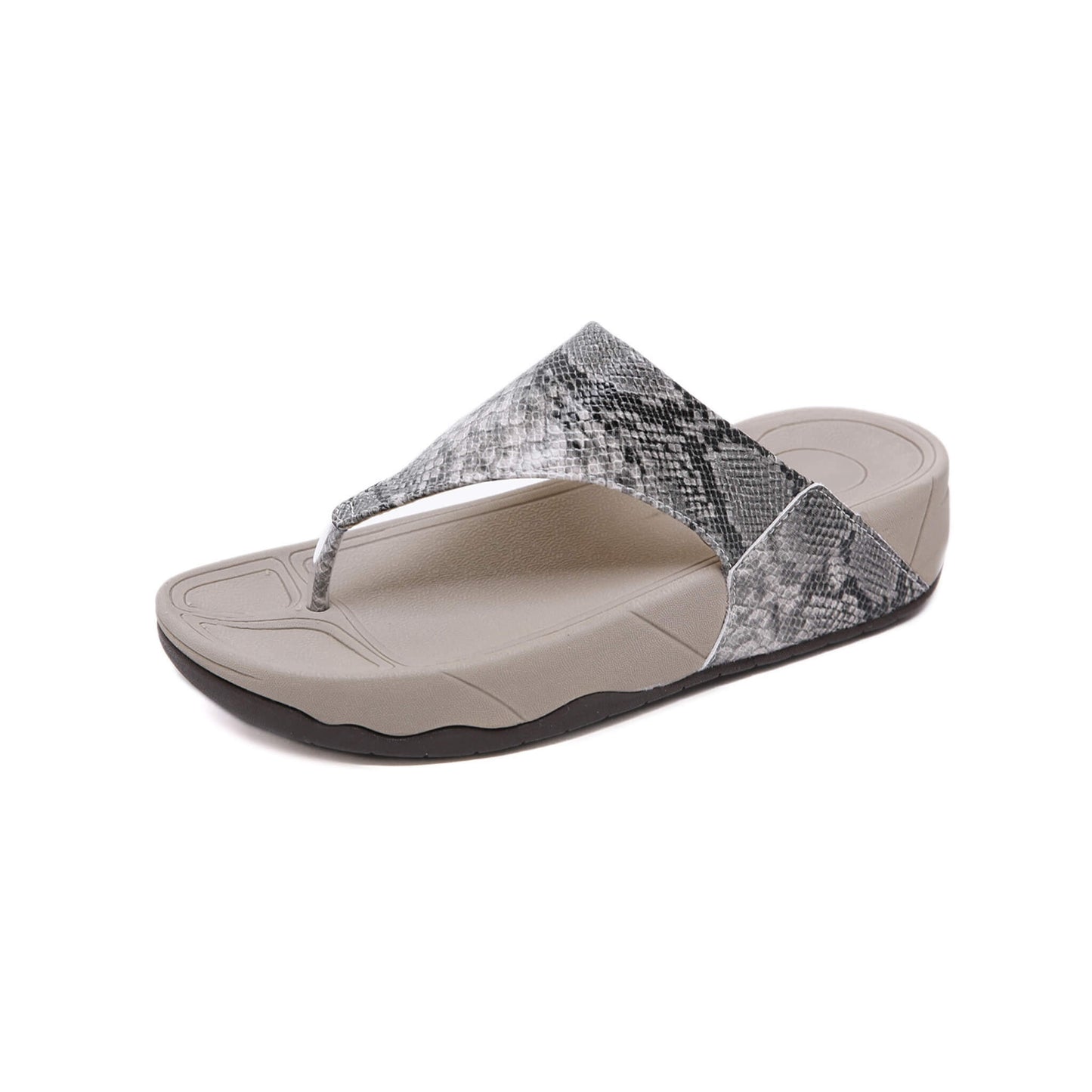 Summer platform wedge flip flops with sponge cake sole, non-slip, wear-resistant, and pigskin leather insole. Available in black, gray, apricot