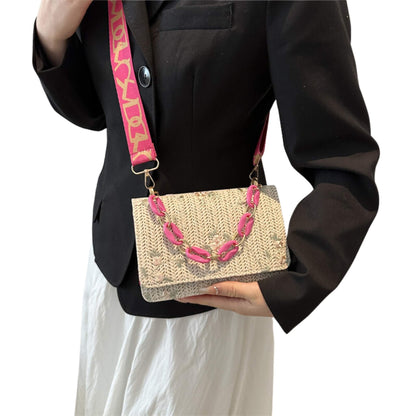 Women's Fashion Straw Small Square Bag Acrylic Chain