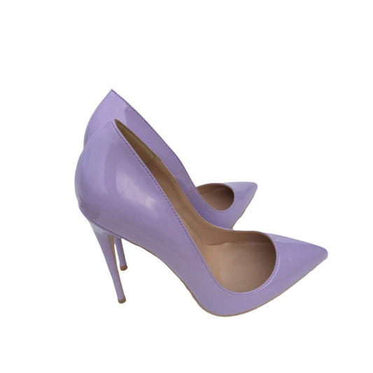 Light purple stiletto high heels with pointed toe, sleek PU finish, durable rubber sole, and sizes 34-43 for women’s fashion