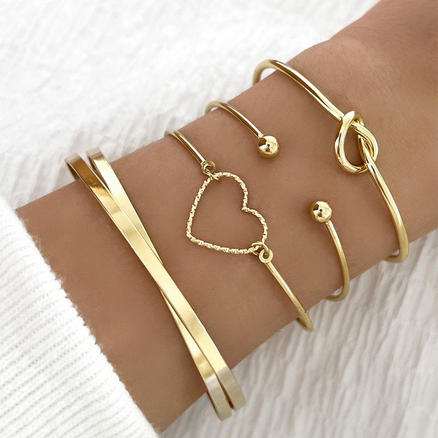 Vintage Gold Crystal Heart Love Bangle Bracelet