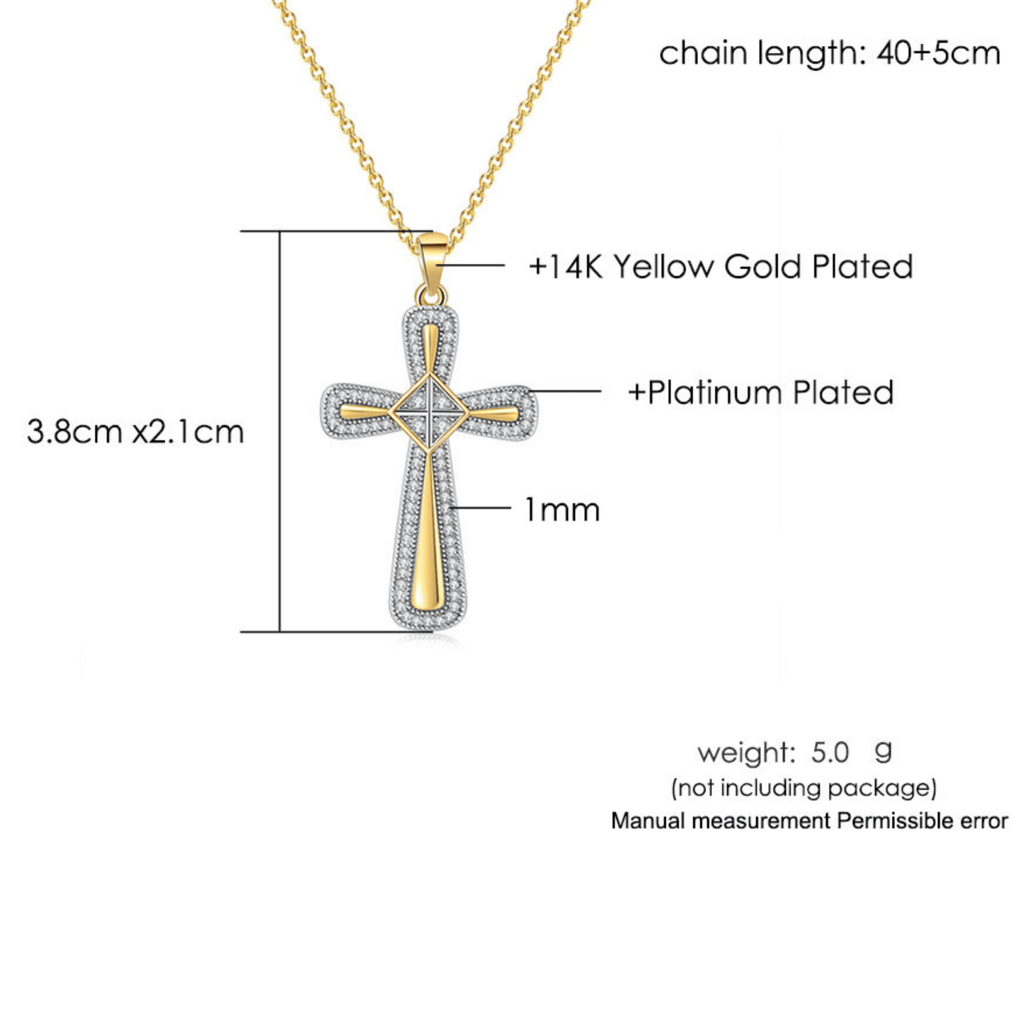 Zircon Cross Pendant Necklace