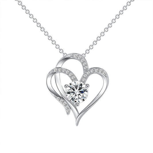 Double Love Zircon Rhinestone Necklace - Heart shaped