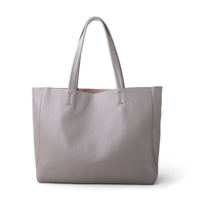 Large-capacity tote bag made from the first layer of cowhide, simple soft leather design for durable and stylish everyday use