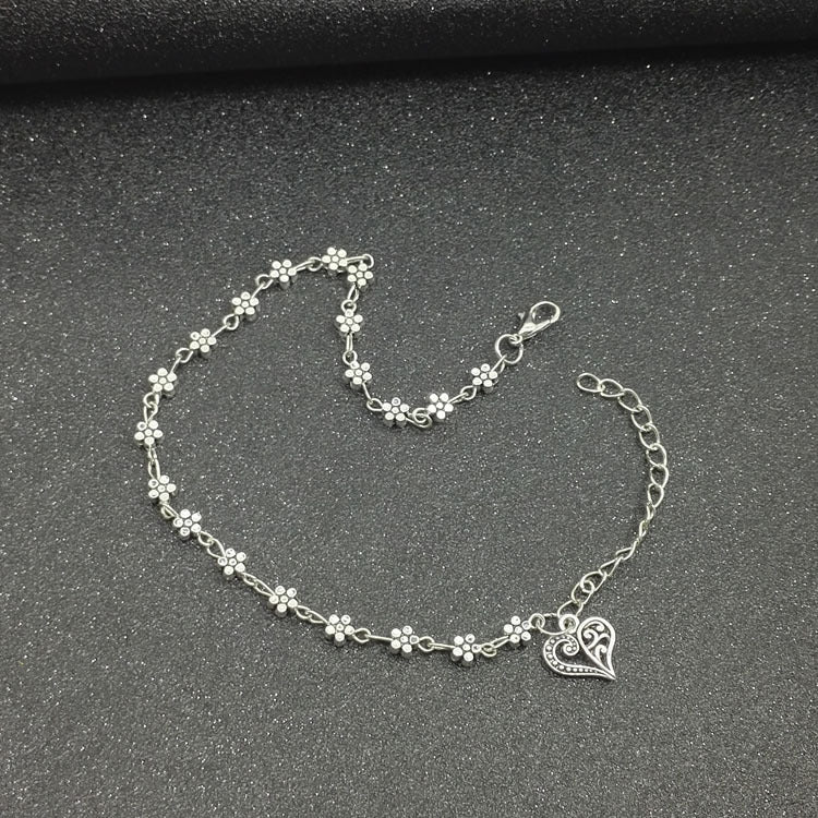 Heart-Shaped Anklet - Tibetan Silver