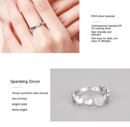 Heart-shaped Rhinestone Ring S925