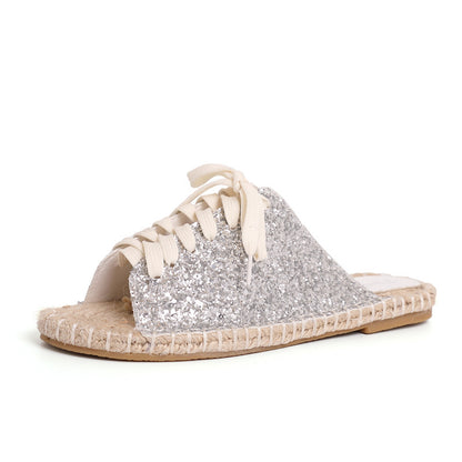 Linen sequined sandals and slippers