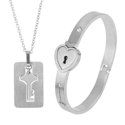 Titanium Steel Love Lock Bracelet & Necklace Set