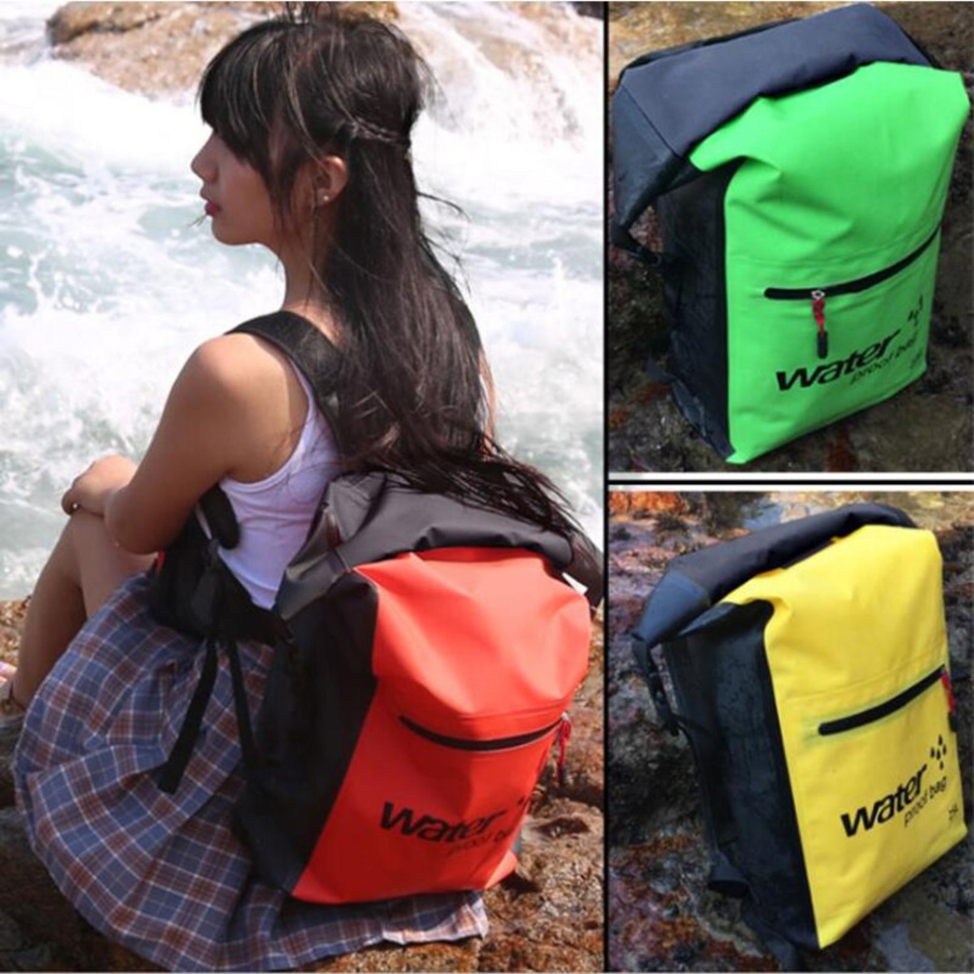 A rugged waterproof mountaineering bag designed for outdoor adventures, featuring durable material and multiple compartments for efficient gear storage. The bag has adjustable padded shoulder straps, a secure top flap, and side pockets for water bottles or tools. Ideal for hiking, climbing, and camping, offering both water resistance and comfort for long treks