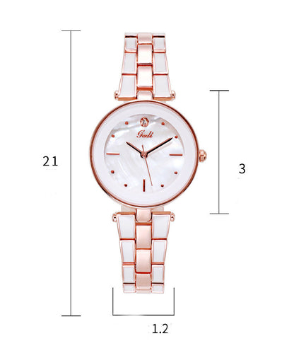 Korean style white quartz watch, elegant timepiece featuring a minimalist design with a white dial and sleek strap for a chic look