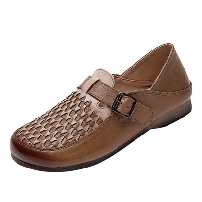 Vintage Leather Hand-woven Flat-heel Women's Shoes