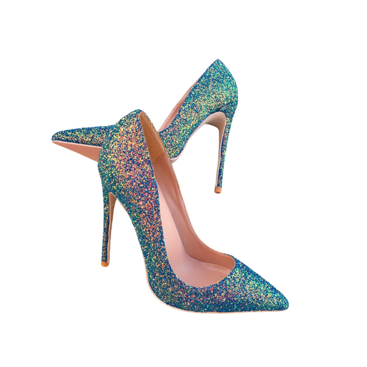 Women’s Green Sequined Stiletto Heels, Pointed Toe, High Heel (12cm), Rubber Sole, Perfect for Banquets & Casual Occasions. Sizes 34-44