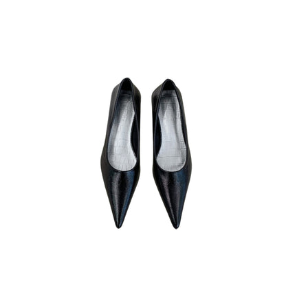 Mid Heel Stiletto Pumps for Women in black, silver, green, pink. Pointed toe, low-top, with a rubber sole, perfect for daily wear and casual occasions