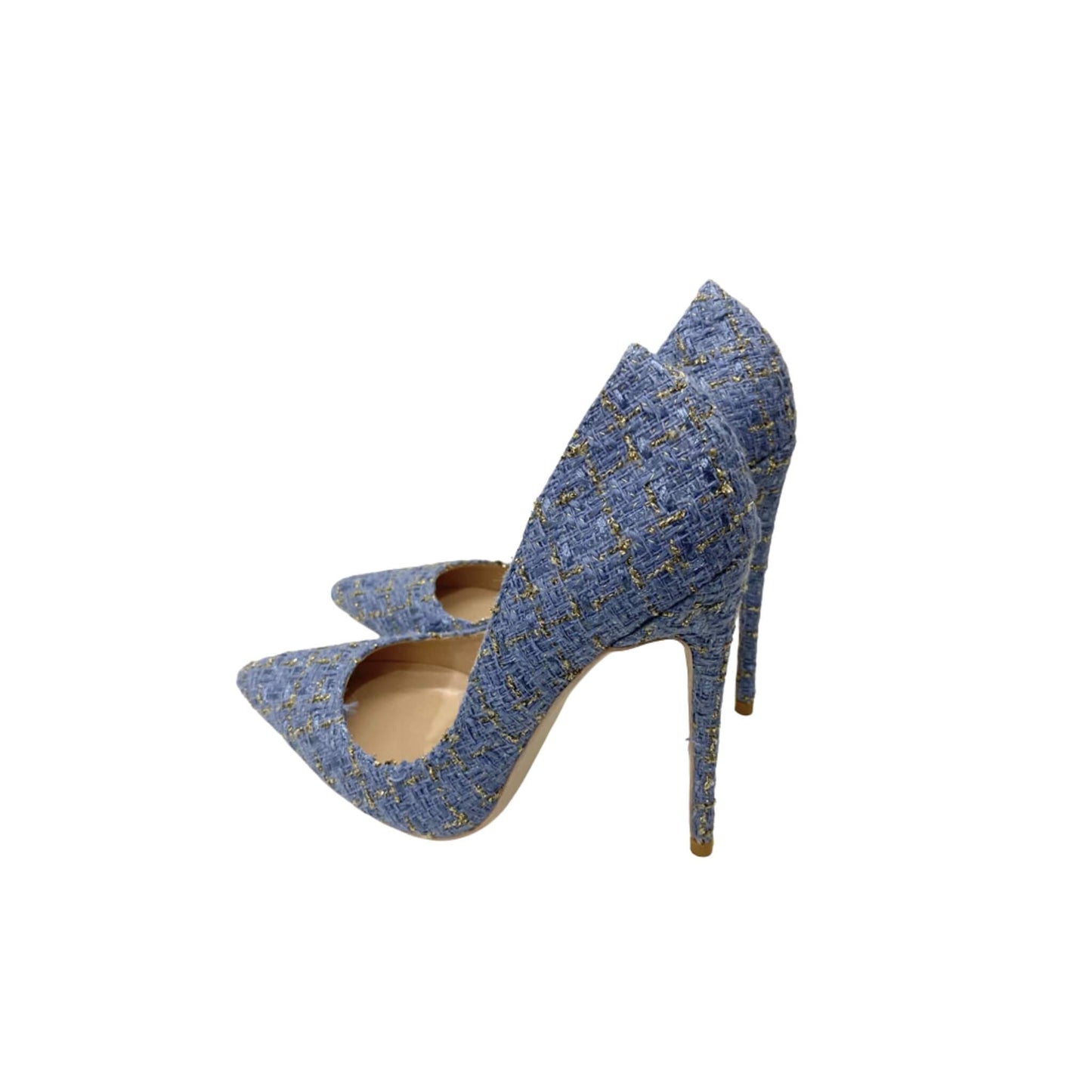 Woven High Heel Shoes 12CM Pointed Stiletto, Sky & Dark Blue