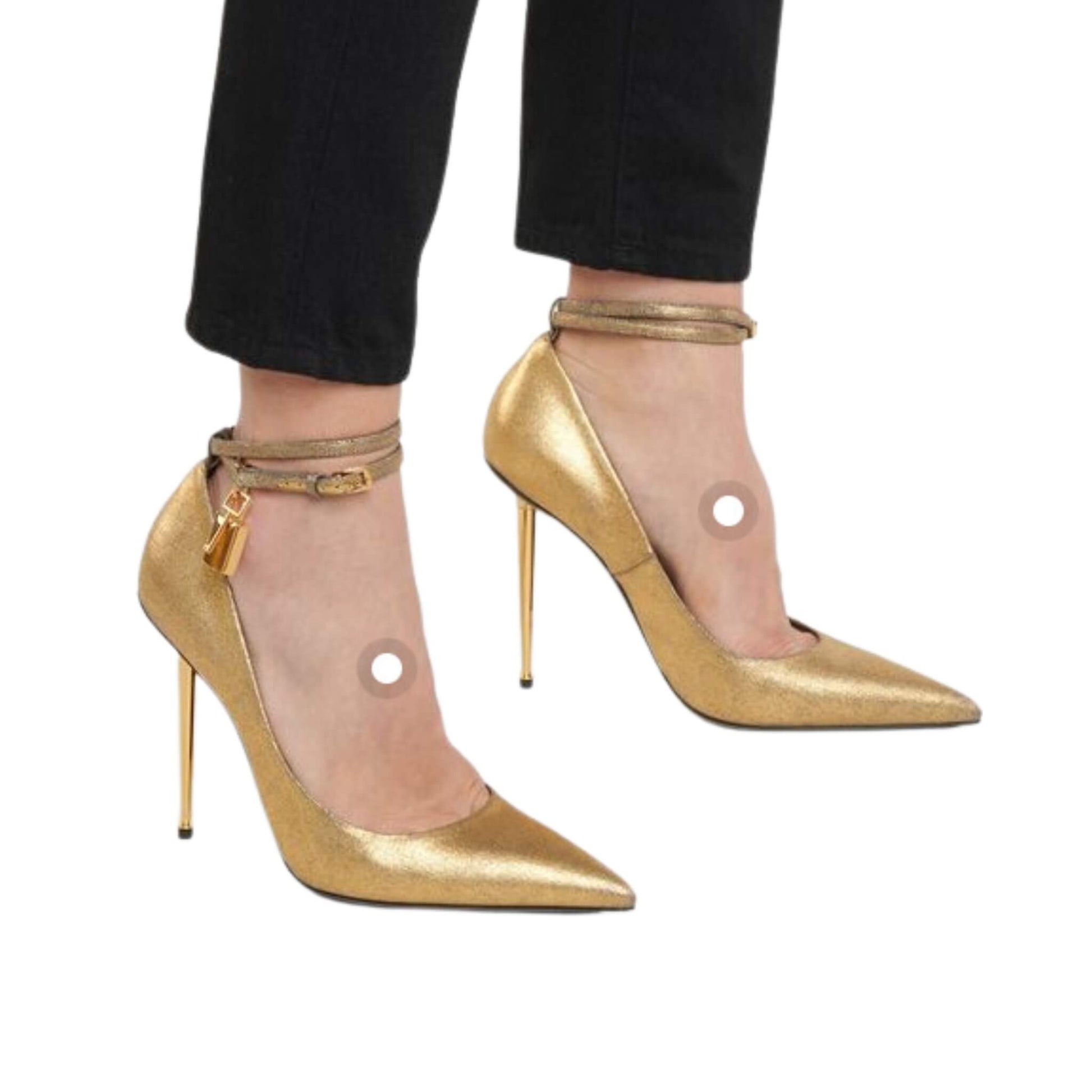 Pointed suede high heels with gold padlock design, ultra-high stiletto (8cm+), available in multiple colors for women