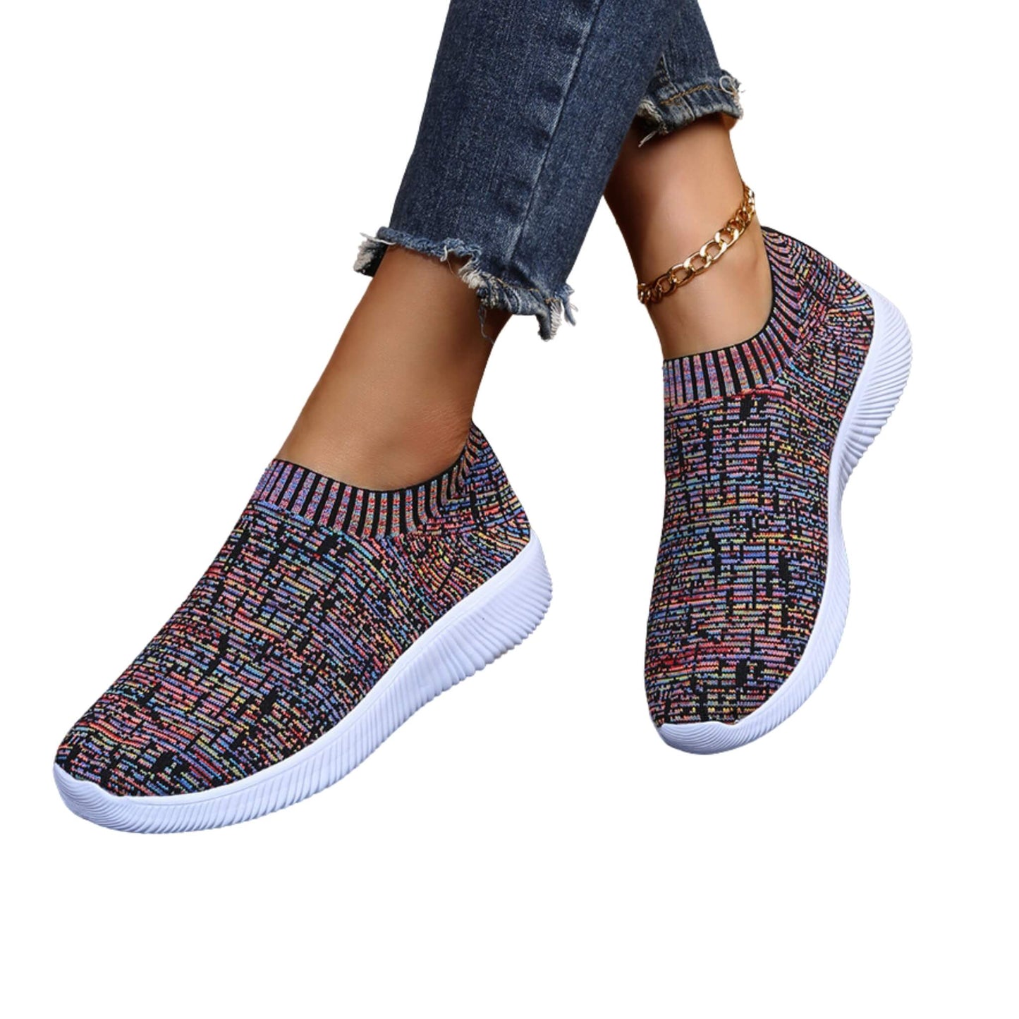 Stripe Knit Sock Shoes Flats Sneakers Running Walking Loafers