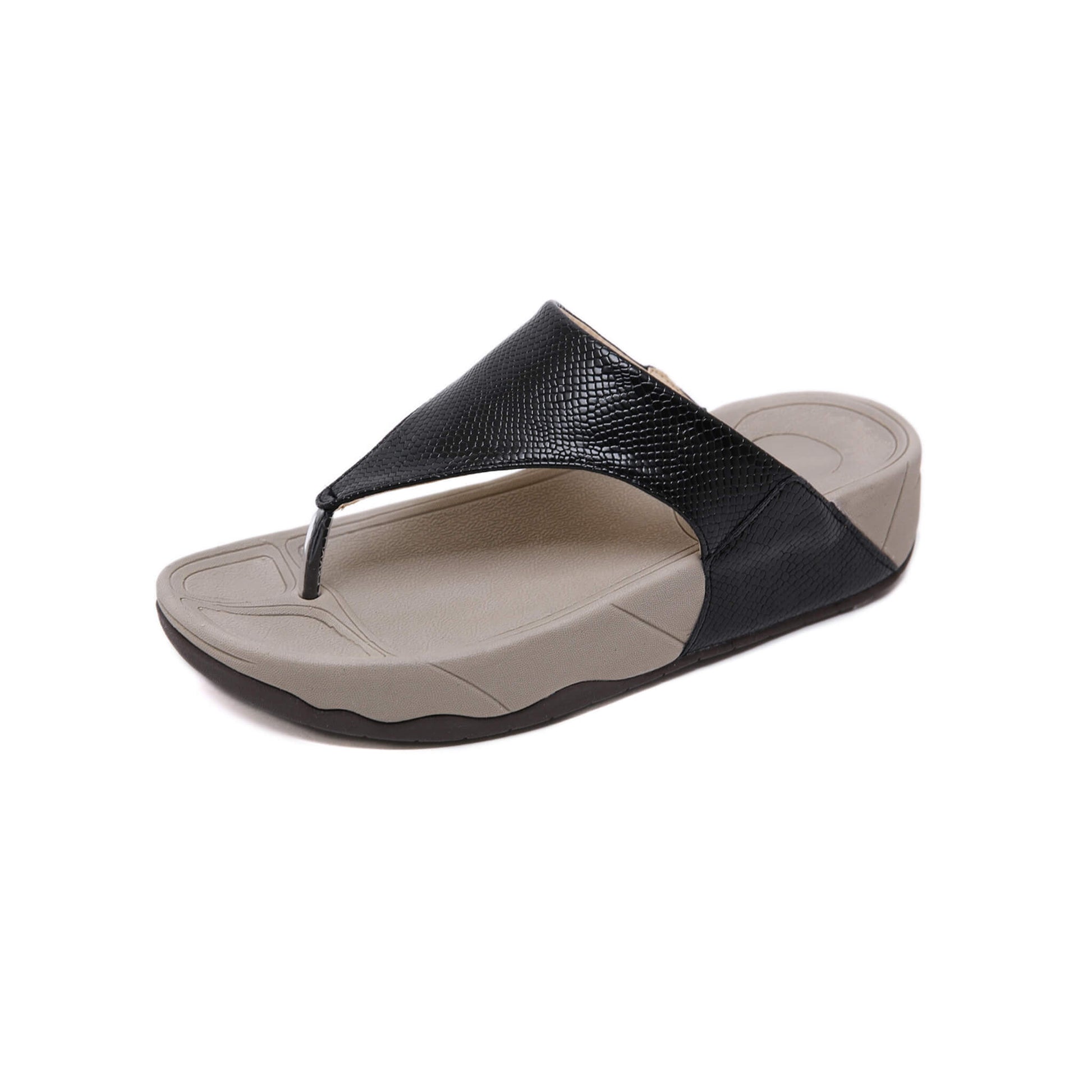 Summer platform wedge flip flops with sponge cake sole, non-slip, wear-resistant, and pigskin leather insole. Available in black, gray, apricot