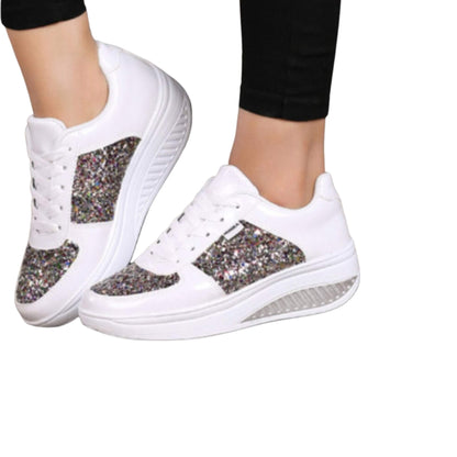 Women's Sequin Wedges Sneakers - Shiny Sport Shoes