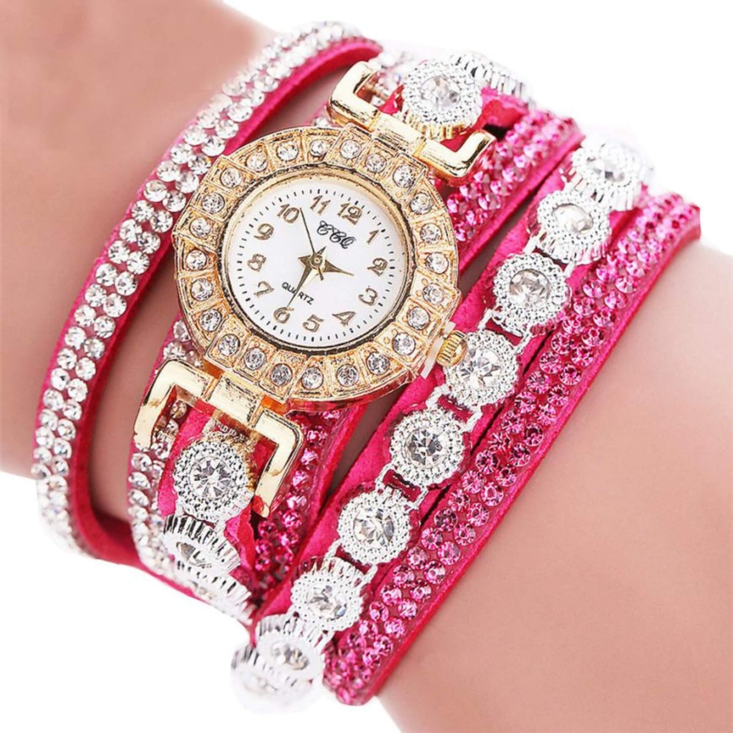 Rhinestone Leather Quartz Watch