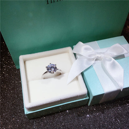 S925 Sterling Silver Solitaire Diamond Engagement Ring