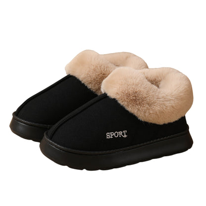 Plush Cotton Shoes for Women: Winter Warm Home Slippers & Outdoor Snow Boots