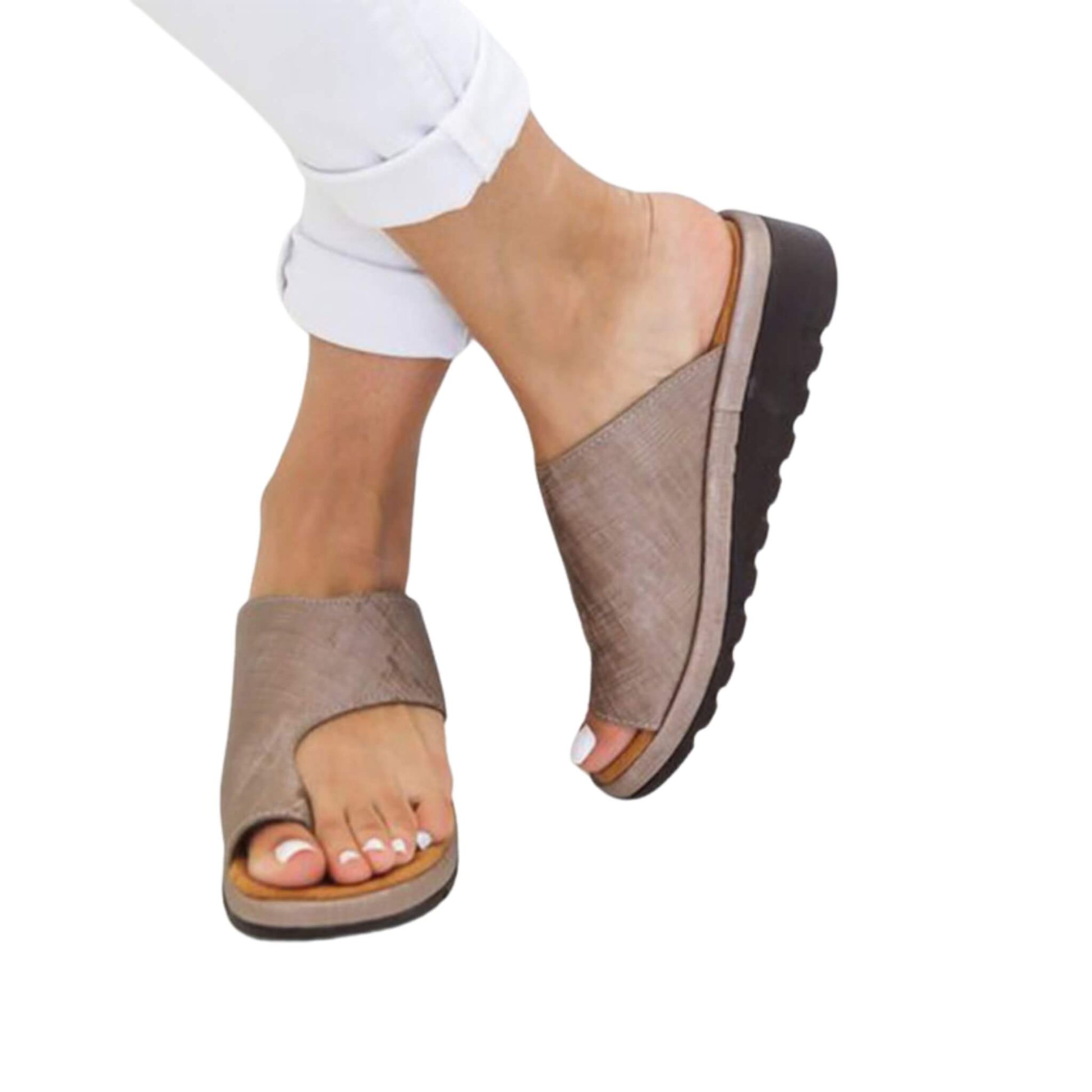 Women’s casual flat sole suede sandals with non-slip PVC sole. Available in solid colors & leopard print, sizes 35-43